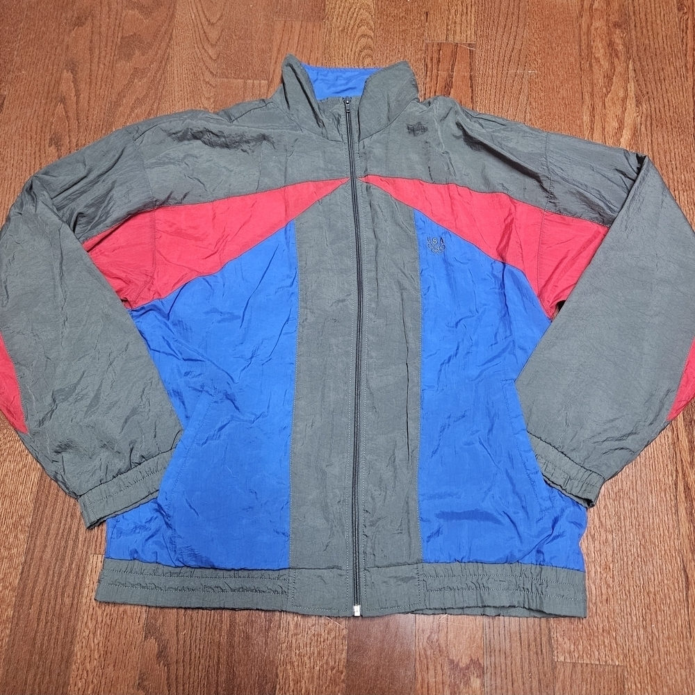 Bold Red and Blue Windbreaker with Retro Vibes
